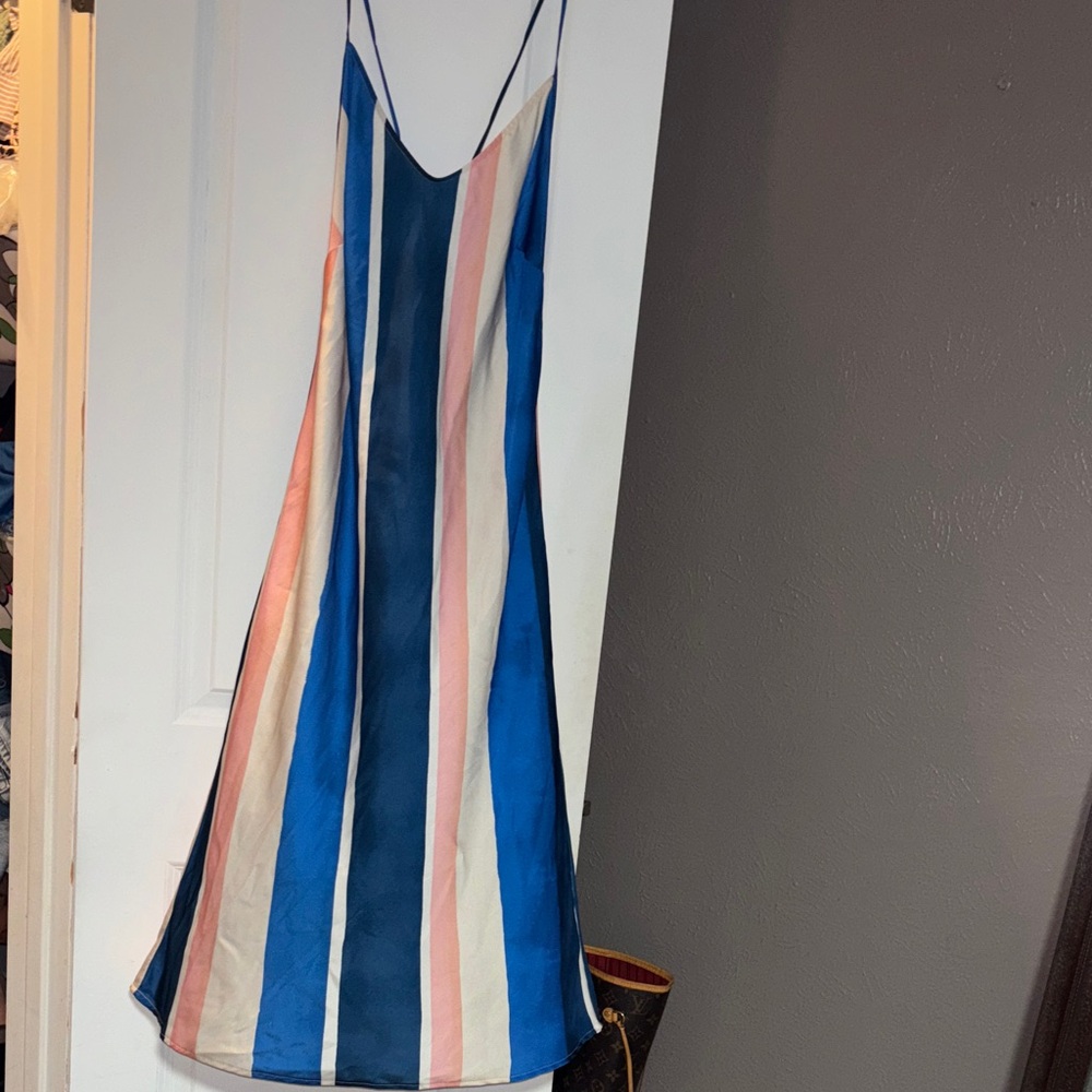 H&M Blue and Pink Striped Midi Dress